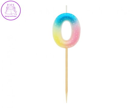 Dortová svíčka - číslo "0" pastelové ombre 11 cm