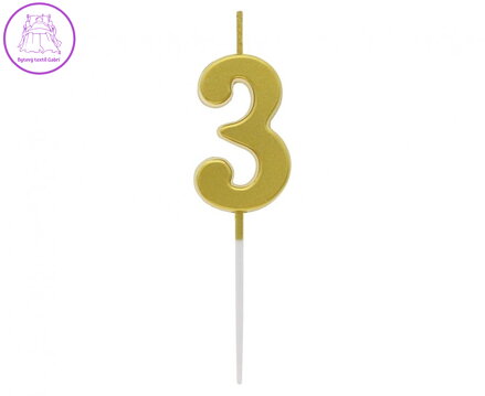 Dortová svíčka B&C - číslo "3" zlatá metalíza 9,5 cm