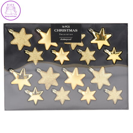 Vánoční ozdoby - hvězdy 60/50 mm (sada 16 ks) zlatá barva