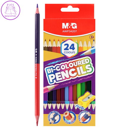 Pastelky oboustranné, šestihranné M&G - sada 24 barev /12 ks