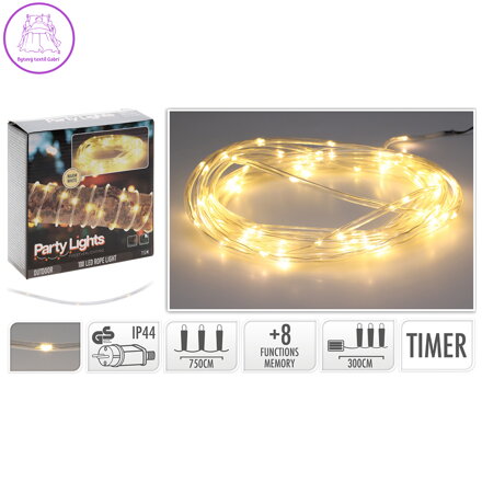 Světelný řetěz v hadičce 100 LED bílá teplá, délka 7,5 m