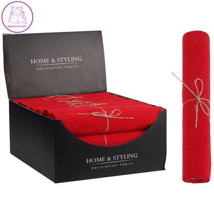 Organza látková 28x200 cm - pruhovaná látka, červená barva