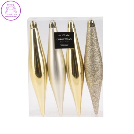 Vánoční ozdoby - 150 mm, mix šampaňského (sada 4 kusů)