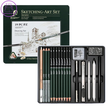 Sada tužek na kreslení a skicování (19 ks) v plechové krabičce