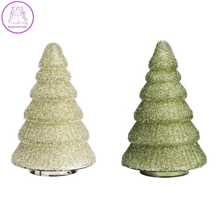 Skleněný vánoční stromek 20 cm, zelený / stříbrné třpytky (mix 2 barev /cena za 1 ks)