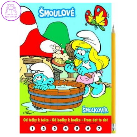 Omalovánka A5 Akim - Od tečky k tečce + tužka s gumou - Šmoulové