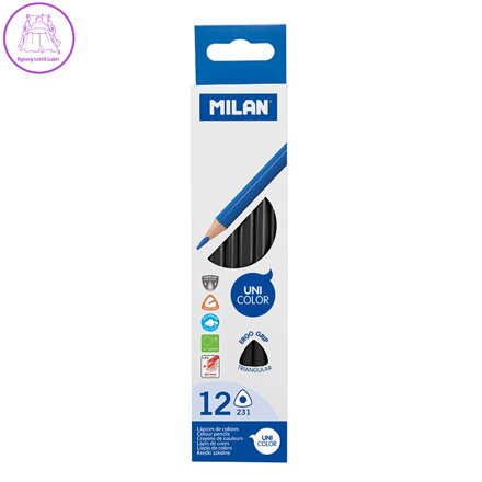 Pastelky MILAN Ergo Grip trojhranné 12 ks, Black