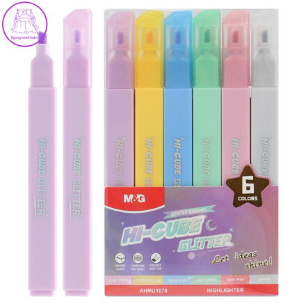 Rozjasňovač M&G HI-CUBE Glitter - sada 6 jemných barev