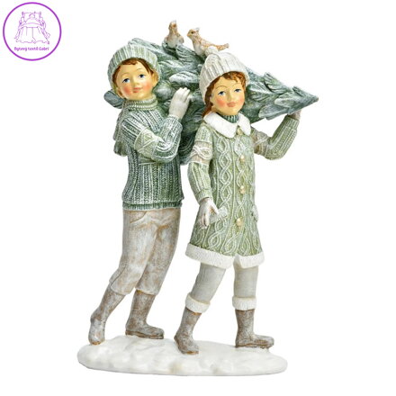 Dívka a chlapec s vánočním stromkem, 22 cm