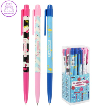 Pero kuličkové M&G Semi-Gel Flamingos 0,5 mm - modrá náplň (mix /cena 1ks)