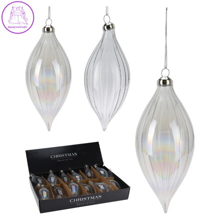 Vánoční ozdoba skleněná 12 cm - rampouch, světle šedý /šedý perleťový (cena za 1 ks)