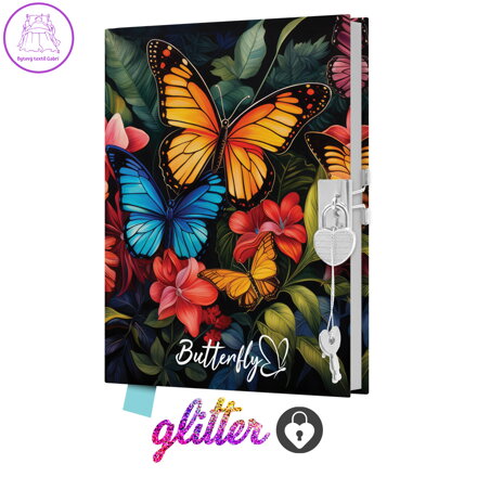 Památník JUNIOR 14x18 cm, 80 listů, se zámkem - Butterfly