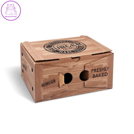 Burger box (mikrovlnitá lepenka) 2dielny kraft s potlačou 210 x 160 x 100 mm [100 ks]
