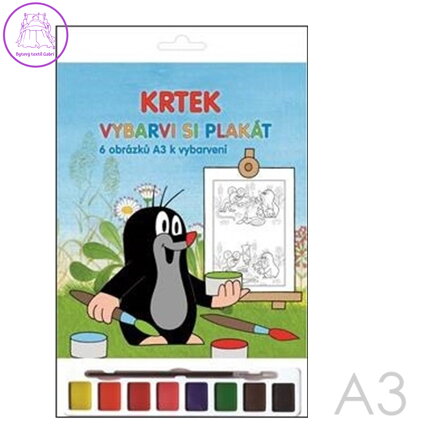 Omalovánky A3 Akim plakátové /6ks/ - Krtek s vodovými barvami