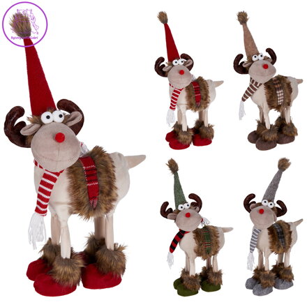 Stojící sob se zimními doplňky 23x37 cm (mix 4 vzorů /cena za 1 kus)