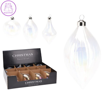 Vánoční skleněná ozdoba 100 mm, průhledná (koule, peníz, žárovka) cena je za 1 ks