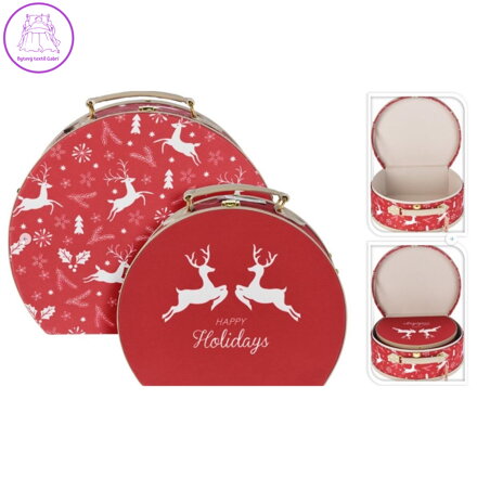 Sada vánočních kufrů, červená, bílý sobí dekor
