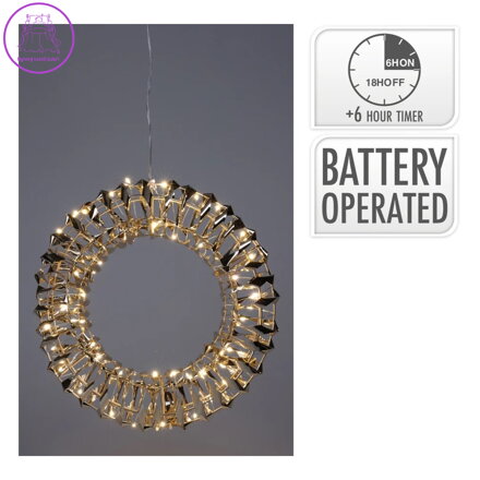 Vánoční věnec 50 LED světel, zlatá lesklá barva 30 cm