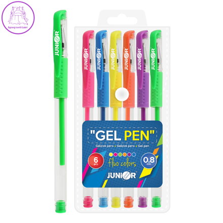 Pero gelové - sada 6 ks JUNIOR, Fluo