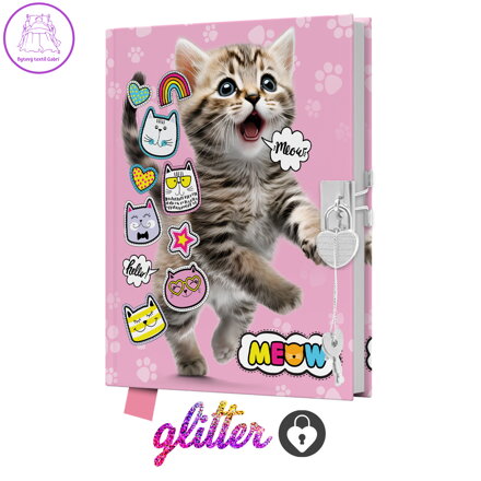 Památník JUNIOR 14x18 cm, 80 list. čistý se zámkem - Meow