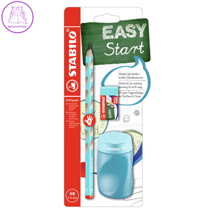 Školní set pro praváky - tužka STABILO EASYgraph v modré barvě + guma a ořezávátko
