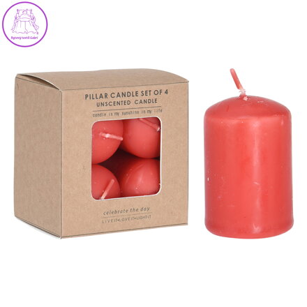 Svíčka válcová 85 x 65 mm červená (4ks v balení)