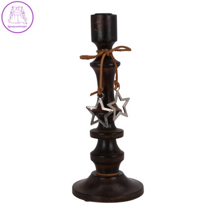 Dřevěný svícen 30 cm s hvězdou na provázku, černý