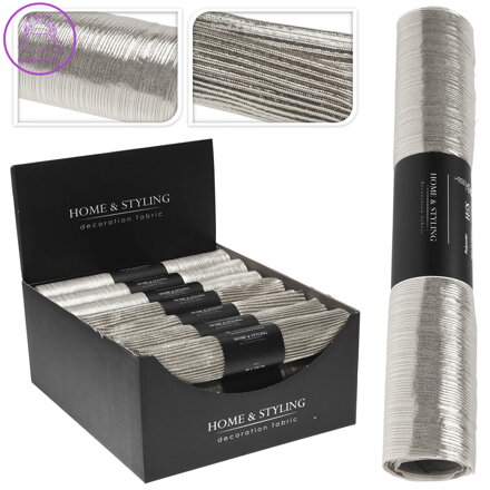 Organza látková 28x150 cm - vlnitý vzor, stříbrná barva