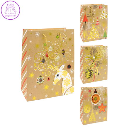 Dárková taška vánoční 9092 velikost S 18 x 8 x 23 cm (mix 4 vzorů)