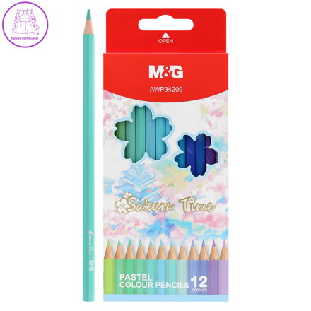 Pastelky šestihranné M&G Sakura - sada 12 jasných modro-zelených barev