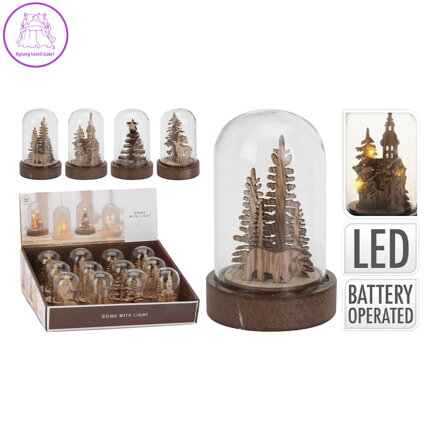 Vánoční scéna s LED osvětlením ve skelné kopuli - hnědá (mix /cena 1ks)