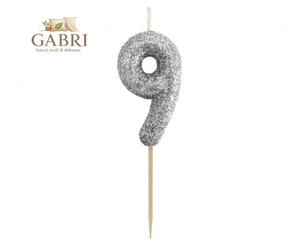 Dortová svíčka B&C - číslo "9" glitter černá 11 cm