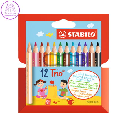 Pastelky trojhranné STABILO Trio hrubé krátké, 12 ks různých barev