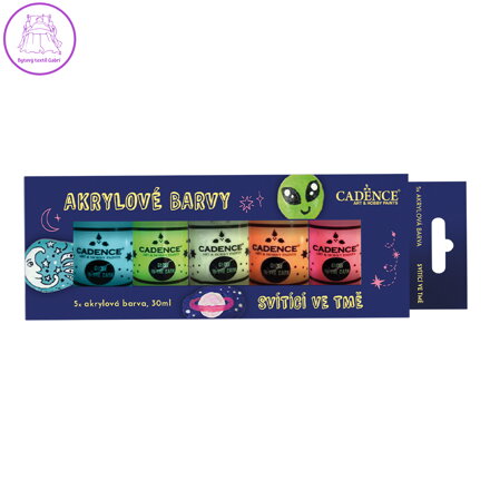 Sada 5ks akrylových barev CADENCE svítící ve tmě