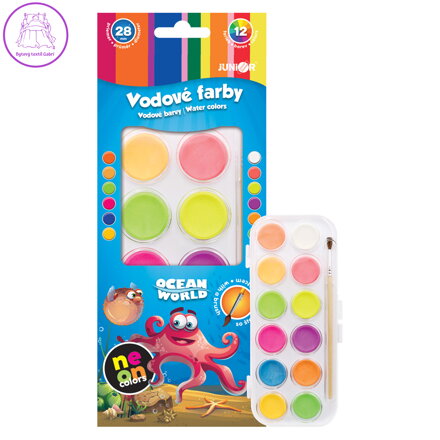 Barvy vodové - 12 barev/28 mm + štětec, neonové