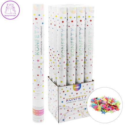 Střílející konfety - trubka 60 cm, barevné papírové hvězdy