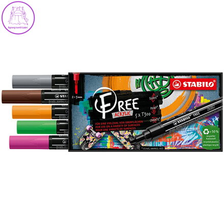Akrylový popisovač STABILO FREE Acrylic T300 Kulatý hrot 2-3 mm - Vintage, sada 5 ks