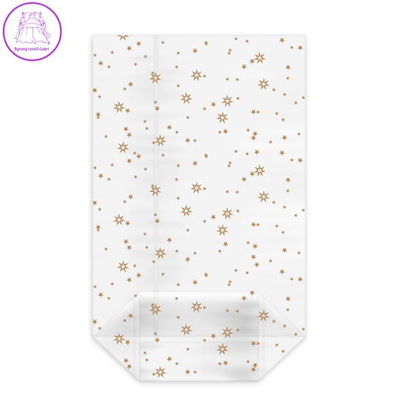 Sáček čirý (OPP) s křížovým dnem - Hvězdy zlaté 16 x 27 + 6,5 cm
