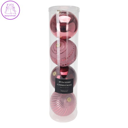 Vánoční koule 150 mm, tmavě-růžové mix (sada 4 ks)