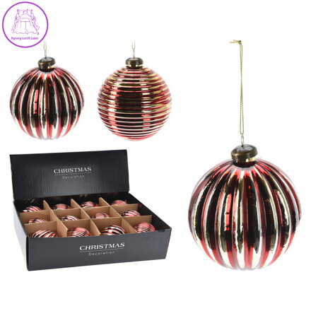 Vánoční koule skleněná 100 mm červeno-zlatá (cena za 1 ks)