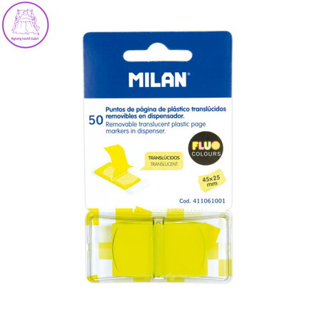 Záložka lepící MILAN FLUO PVC 45 x 25 mm žlutá, 50 ks