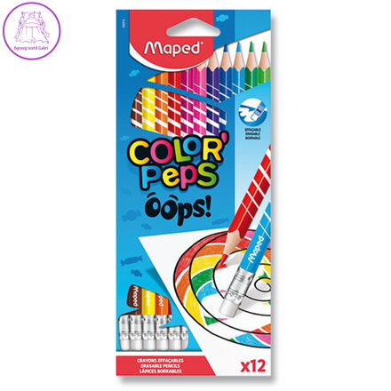 Pastelky trojhranné MAPED "COLOR'PEPS OOPS" s gumou sada 12 ks