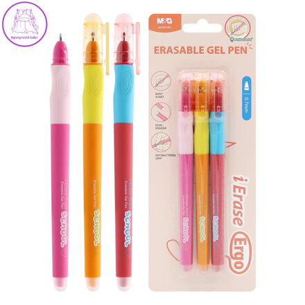 Pero gelové /gumovací M&G iErase Ergo School Girls 0,7 mm (sada 3 ks) - modrá náplň