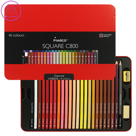 Pastelky čtyřhranné MARCO Square C800 - sada 48 ks v plech. boxu