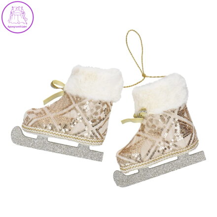 Třpytivé brusle ve zlato-stříbrné barvě 20 cm, k zavěšení