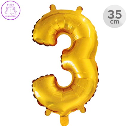 Balón narozeninový 35 cm - číslo 3, zlatý