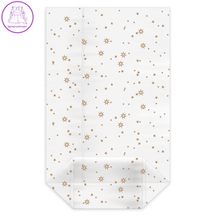 Sáček čirý (OPP) s křížovým dnem - Hvězdy zlaté 18 x 30 + 7,5 cm