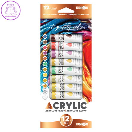 Akrylové barvy JUNIOR 12 ml - sada 12, metalické barvy