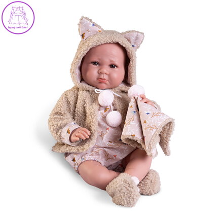 Novorozená panenka Luca v kožíšku z ovčí vlny, 42 cm