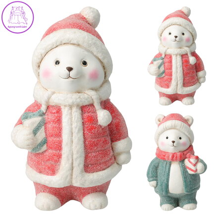 Stojící lední medvěd v zimním oblečení 130 mm (mix 2 vzorů /cena za 1 ks)